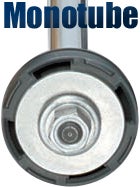 This photo dramatically illustrates the size difference between the larger working piston inside a Bilstein monotube shock and smaller one found in a typical twin tube shock.